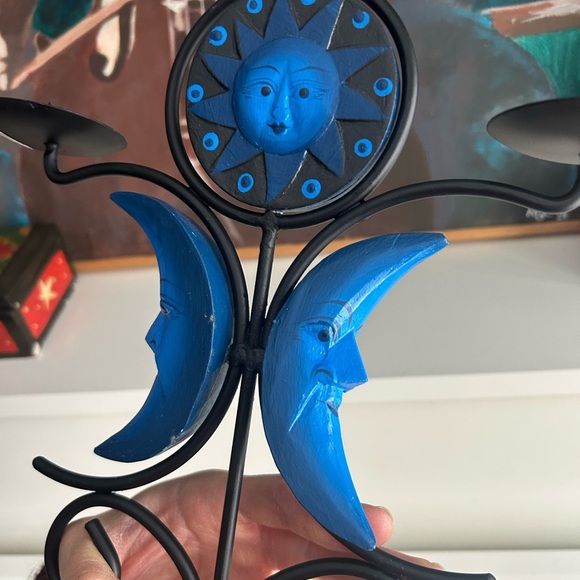 Celestial Vintage 90s Sun Moon Blue 3 Candle Holder - Picture 7 of 12
